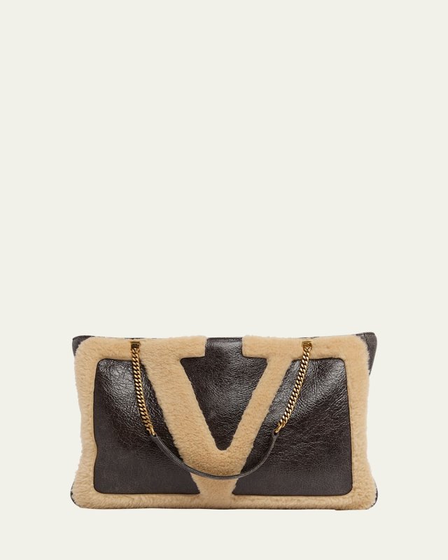 Viva Superstar Medium Shearling VLogo Tote Bag